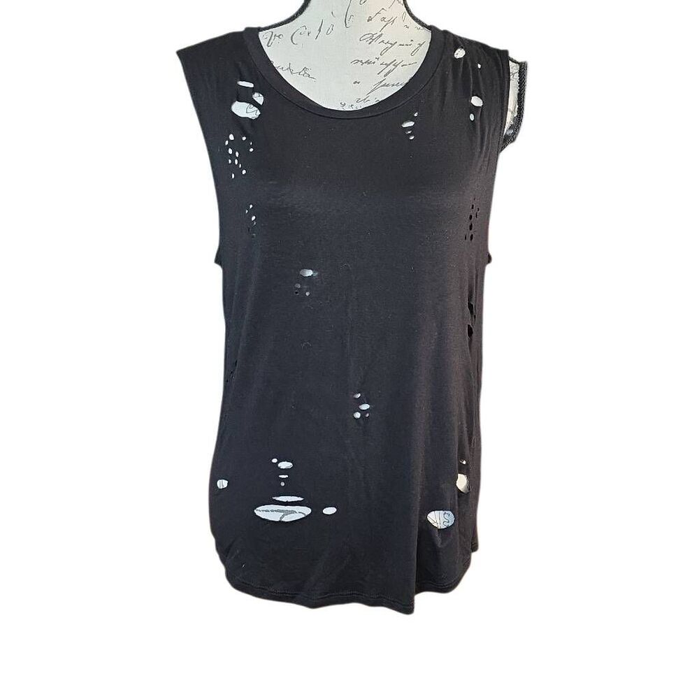 It Closet Women's Size Large Black Distressed Tank Top